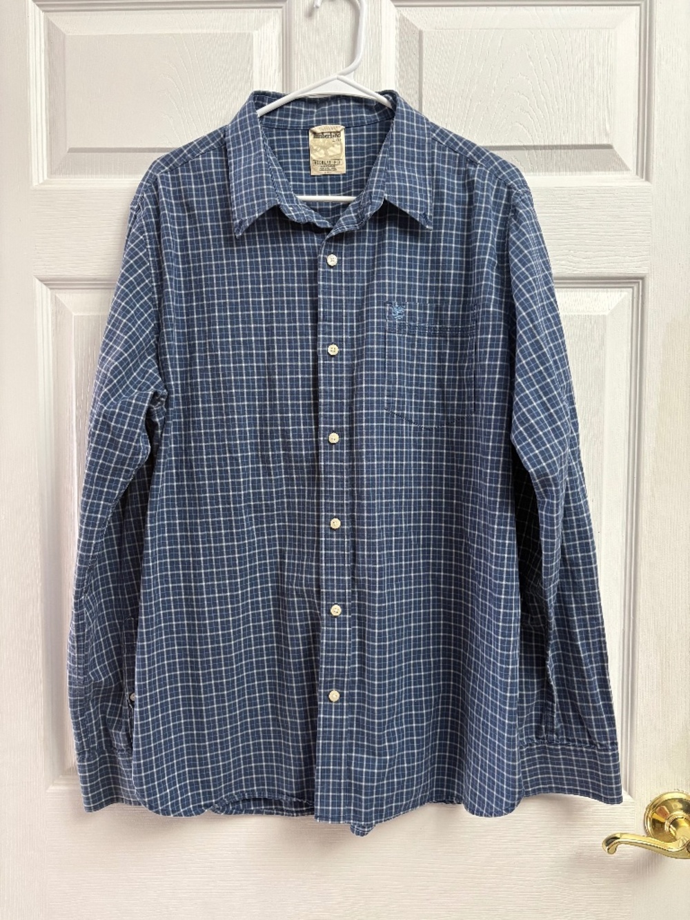 Men's Timberland Long Sleeve Blue Plaid Button Down Shirt